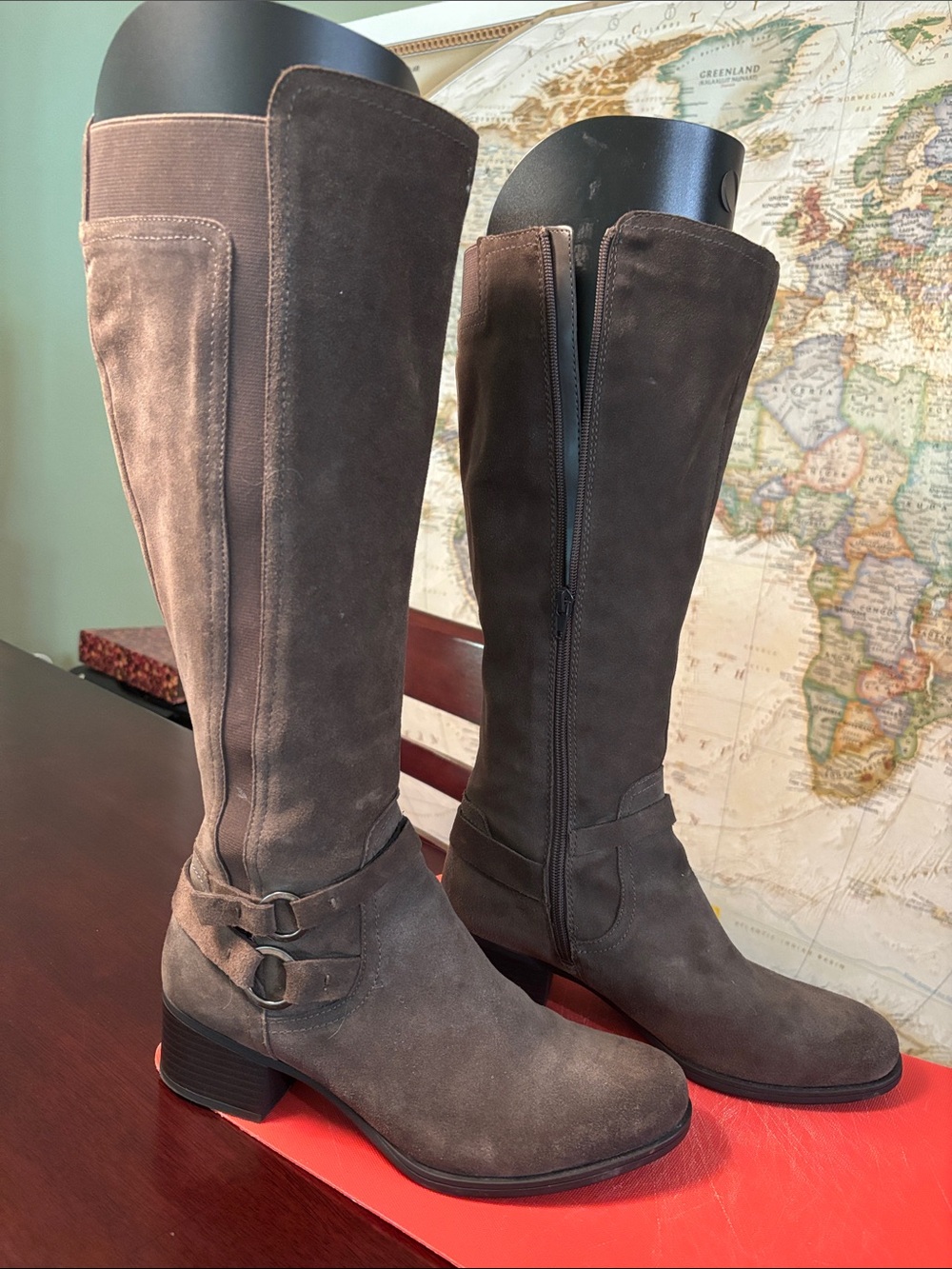 Naturalizer Taupe/Brown Suede -Knee High Boots with Buckle Accents
